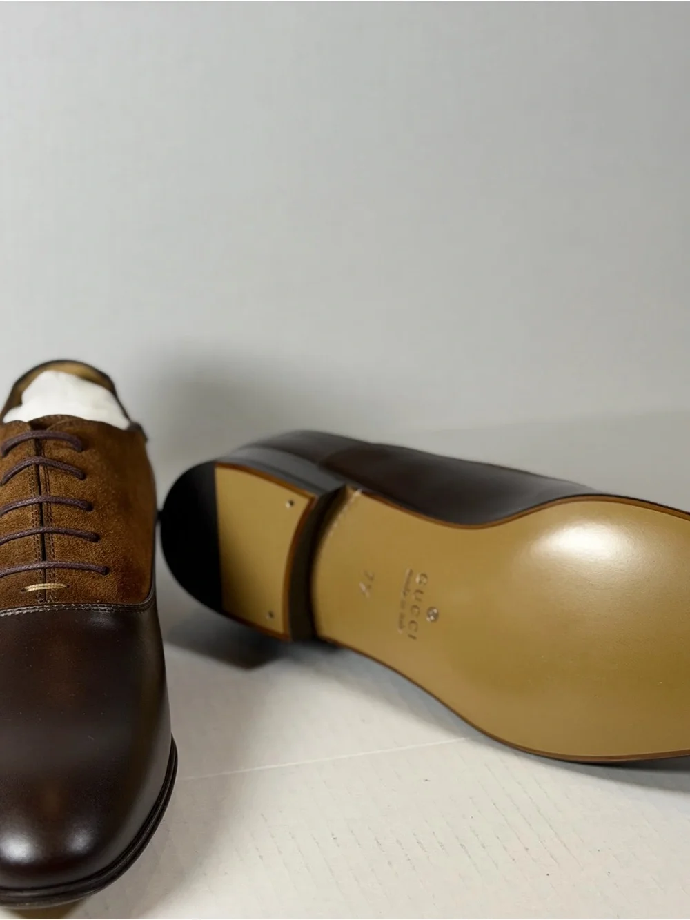 Gucci Brown Two-Tone Leather and Suede Oxfords